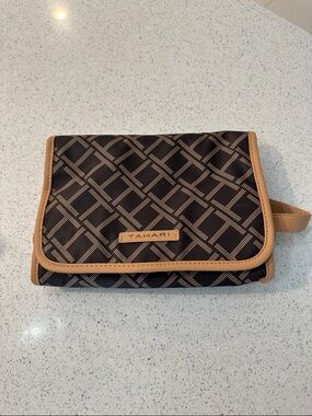 Tahari Black Cosmetic Case with Tan Trim